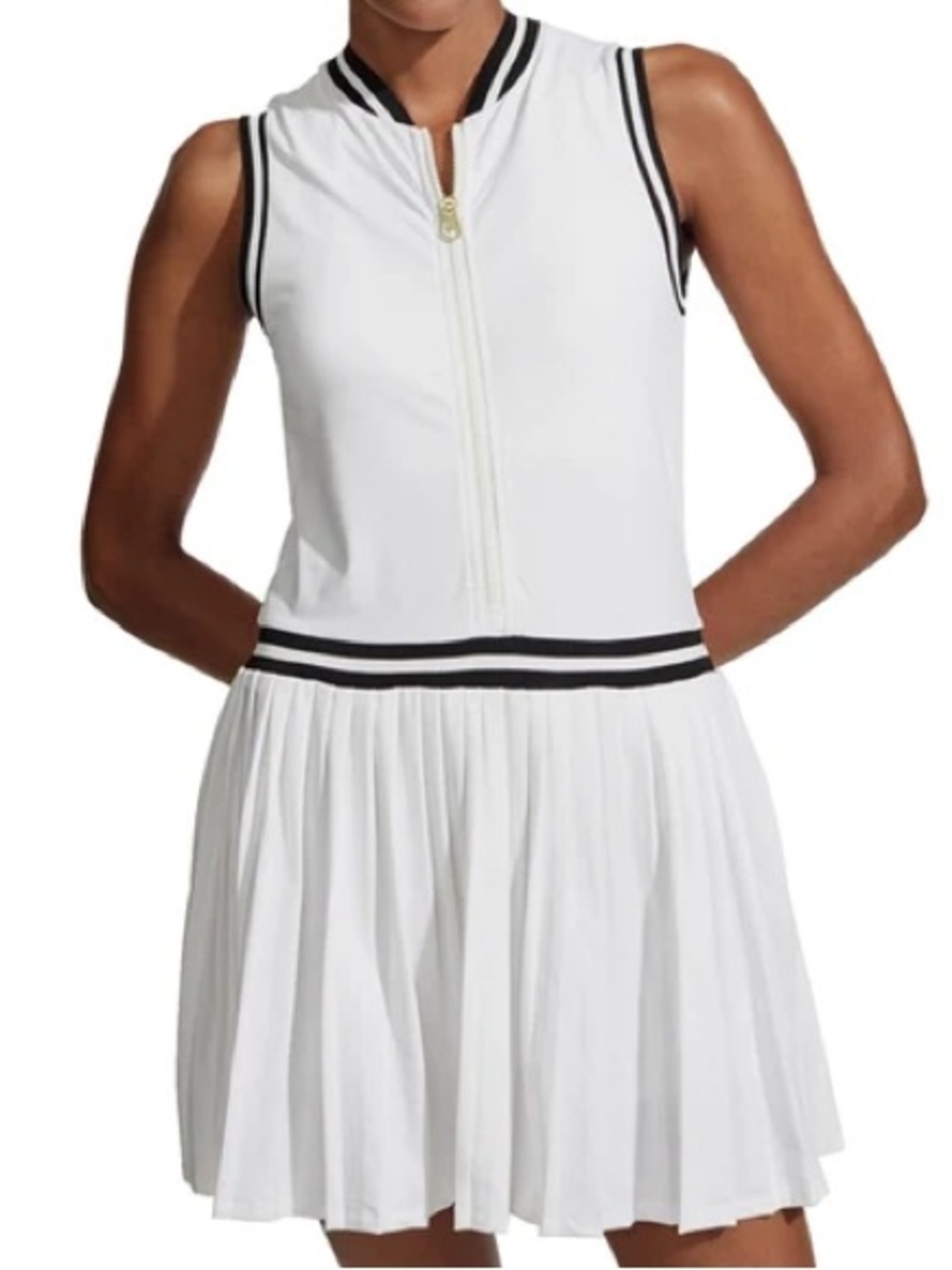 Varley Elgan Mini Tennis Dress S White Pleated Sleeveless Pickleball Preppy